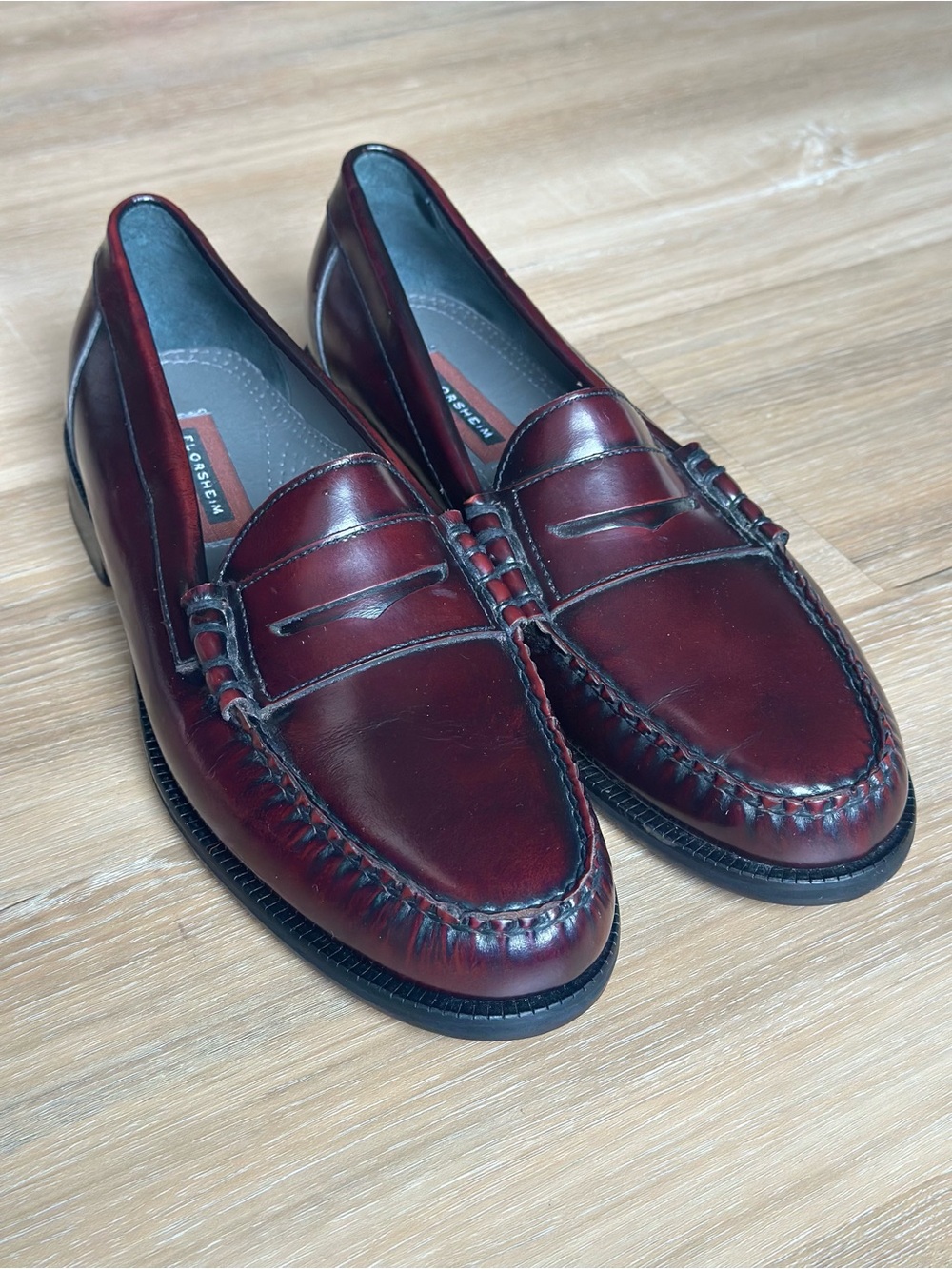 Florsheim Men’s Penny Loafers Size 12 B Burgundy Leather Dress Shoes Brazil